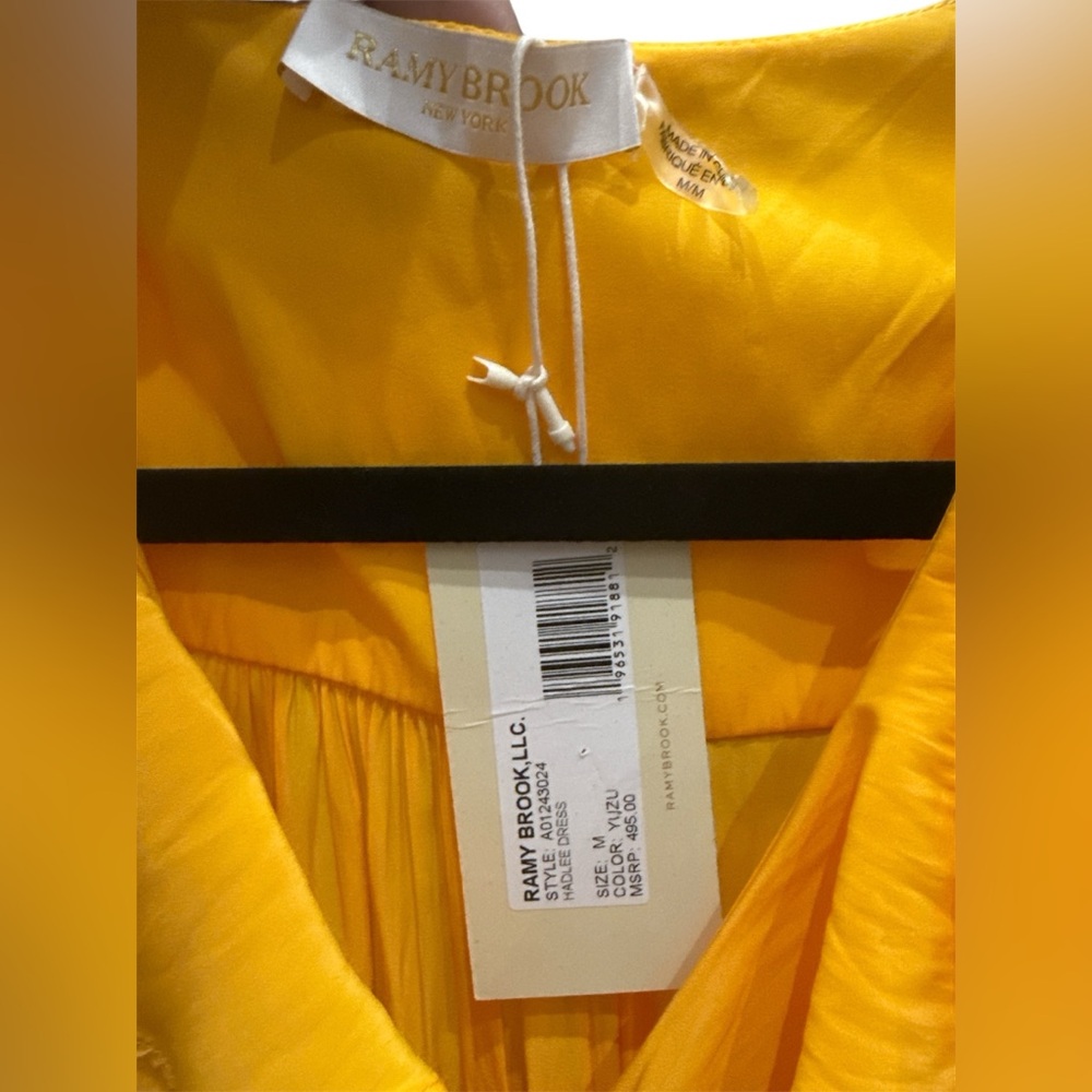 NWT Ramy Brook Hadlee Dress Yuzu Yellow Midi Size M Tiered Ruffle - Picture 6 of 9